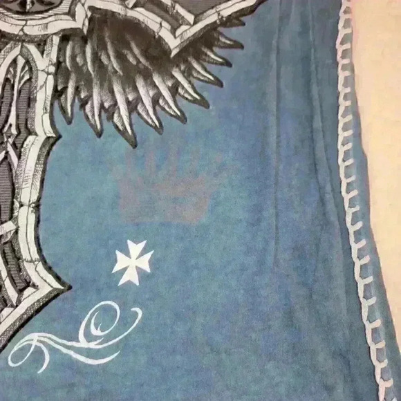 Raw State XL T-shirt Men's Blue Grunge Y2k Punk Cross Wings Vengeance Rock Metal - Picture 6 of 14